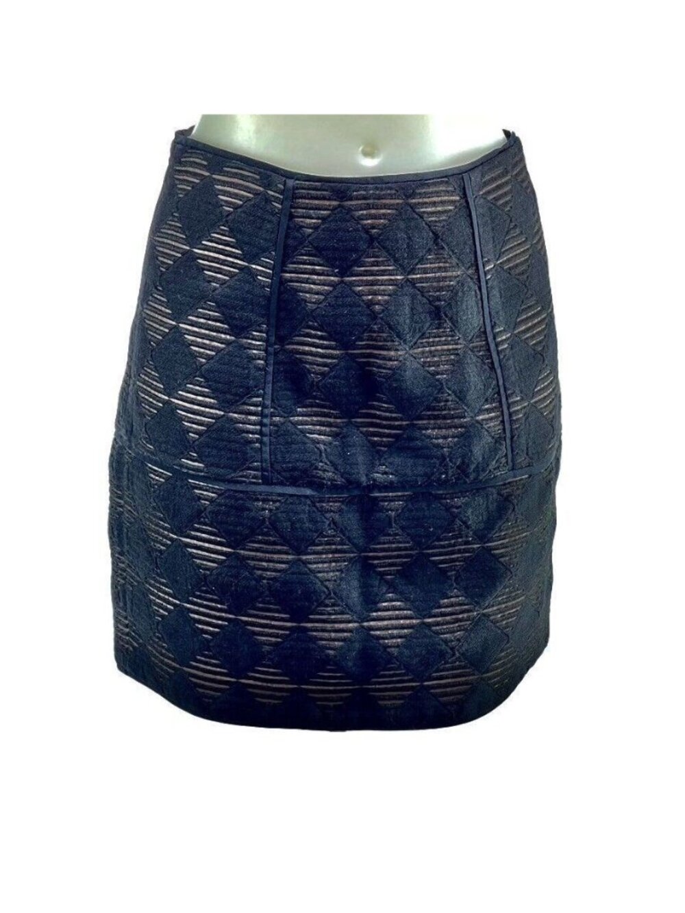 Tibi New York Quilted Mini Skirt Size 6 Black With Lined Interior Wool Blend